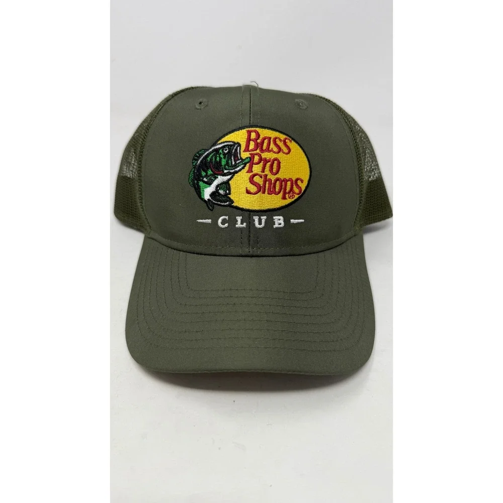 Bass Pro Shops Club Trucker Hat Olive Green Mesh Snapback Baseball Cap Mens OSFM